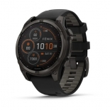 Garmin fenix 8 47mm SOLAR Sapphire, karbonsz�rke DLC titanium, fekete/s�t�tsz�rke szilikon sz�jjal