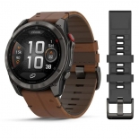 Garmin fenix 8 Pro 51mm AMOLED Sapphire karbonsz�rke DLC Titanium barna b�r- �s fekete/sz�rke szilikon sz�jjal